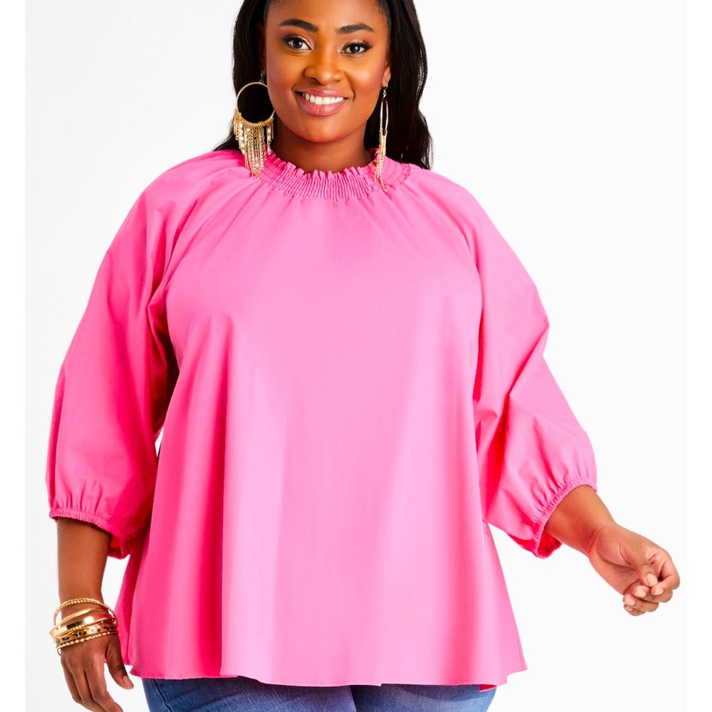 Brand New Neck Pink Puff Sleeve Blouse Size 26/28
